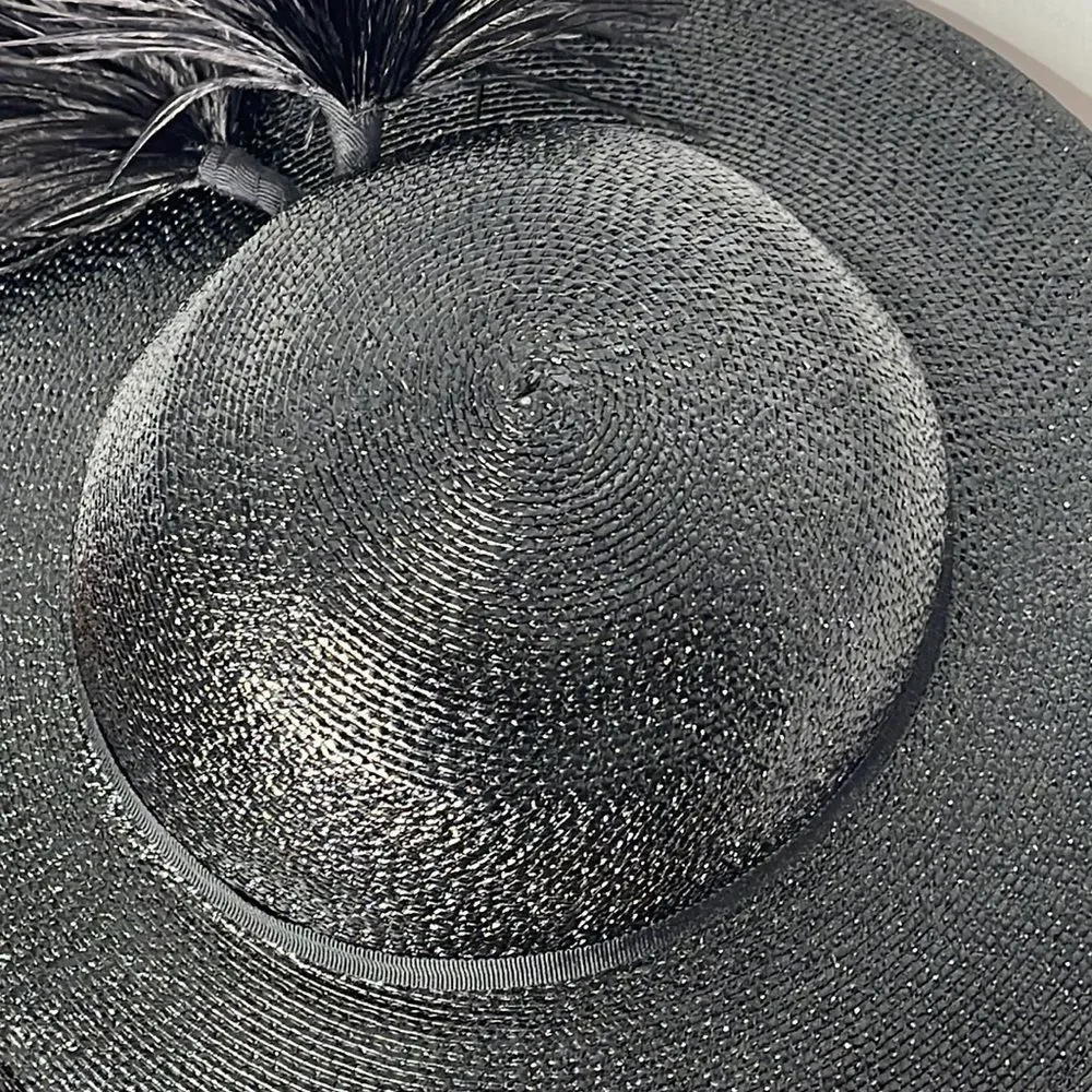 Vintage 60s Black Straw Hat with Feather Plume - Picture 15 of 15